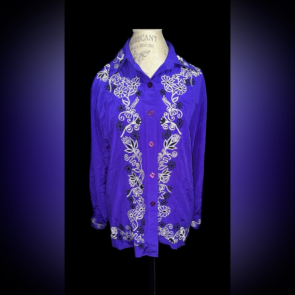 1960s Embroidered Purple Women's Top